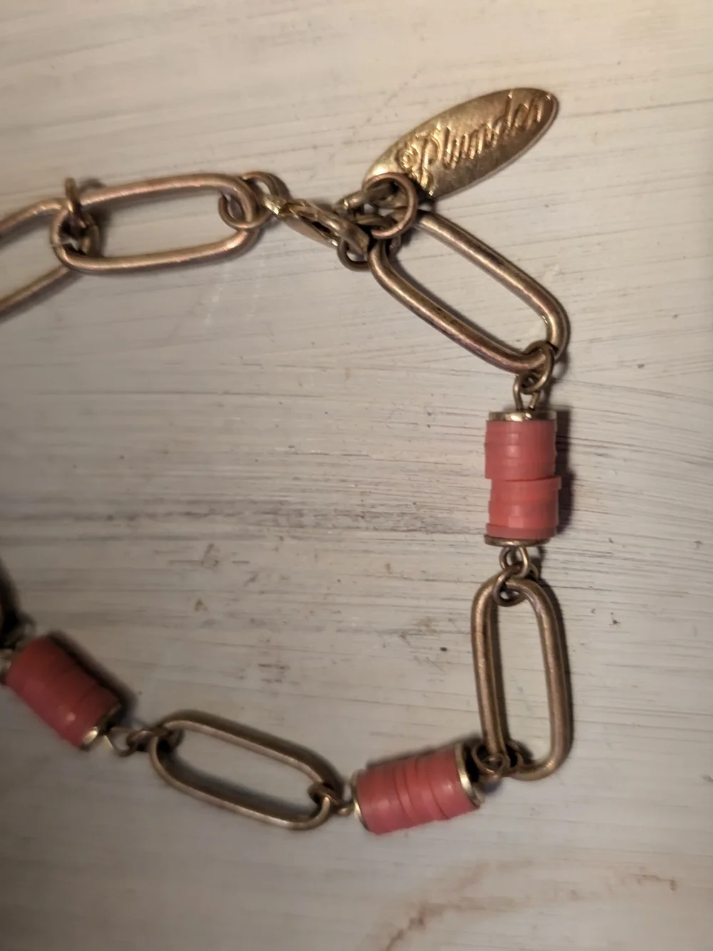 Plunder Gold-Tone Chain Bracelet with Coral Orange Discs - Picture 4 of 11